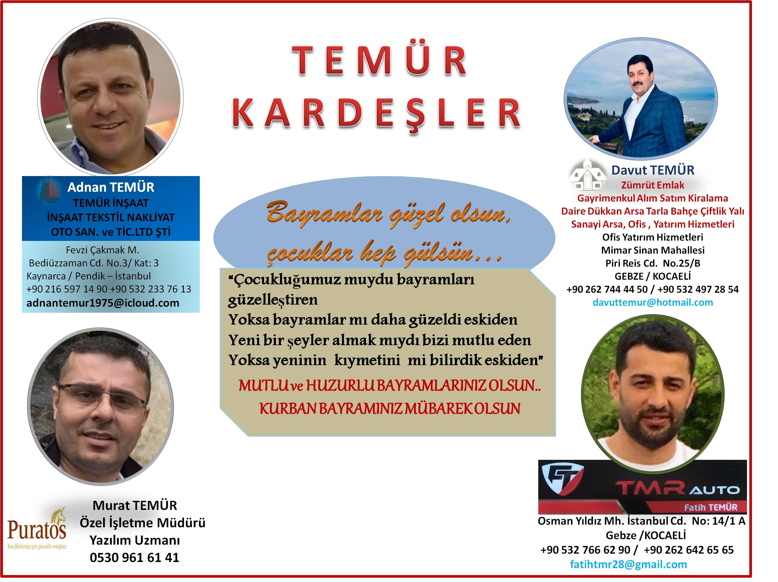 Temür Kardeşler  Tüm Halkın Bayramını Kutlar