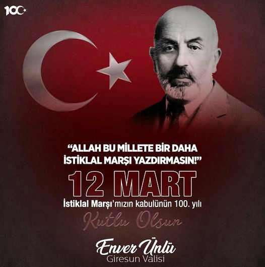 Vali Ünlü’nün, İstiklal Marşının Kabul Yıldönümü Mesajı