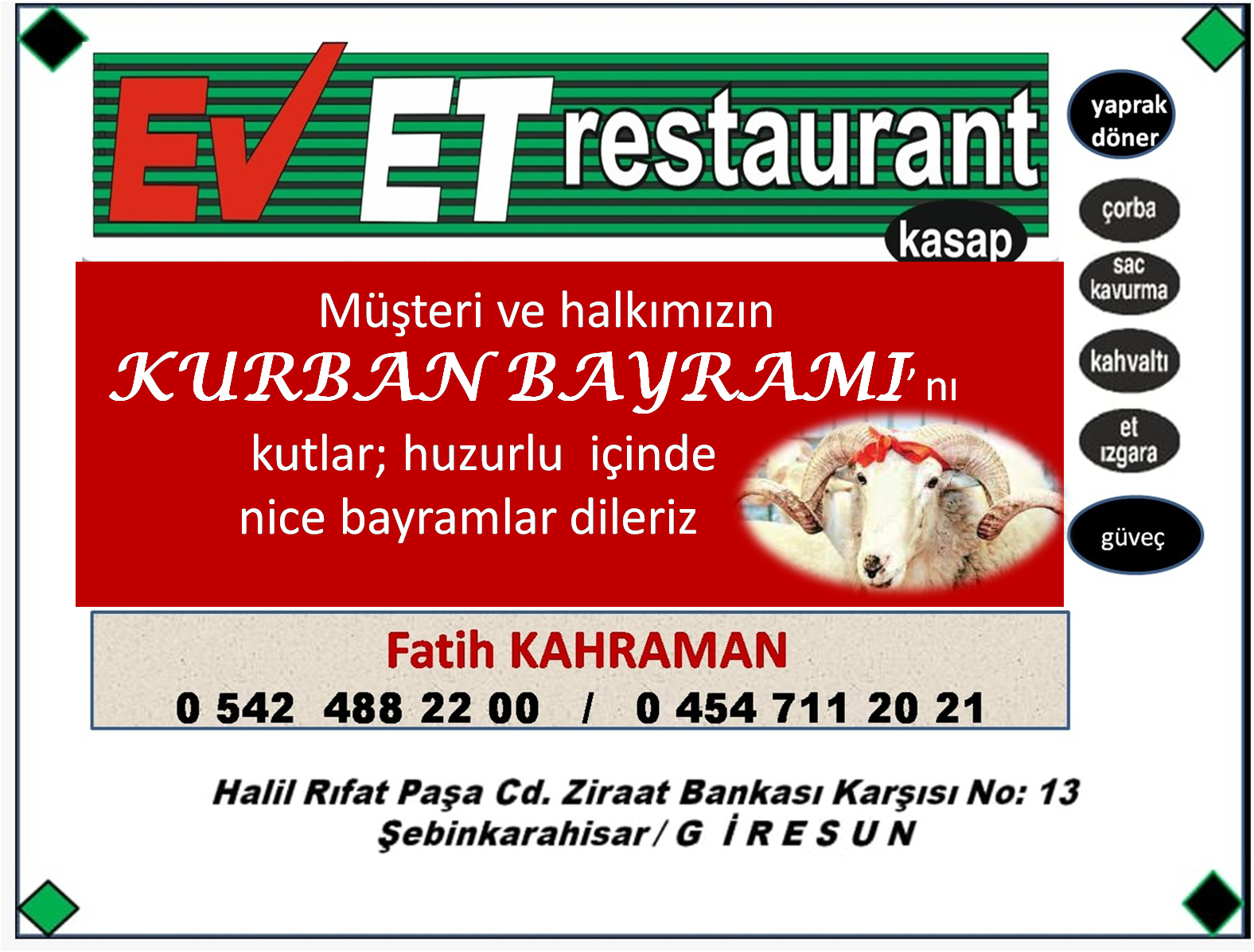 EVET ET/ FATİH KAHRAMAN MUTLU BAYRAMLAR DİLER