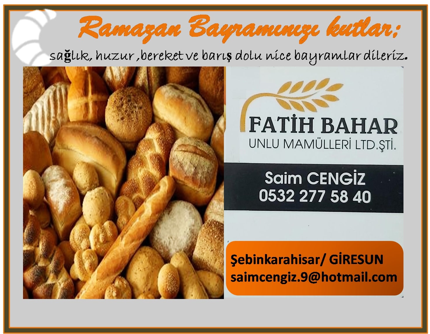 Fatih Bahar Ekmek Fırını Mutlu Bayramlar Diler