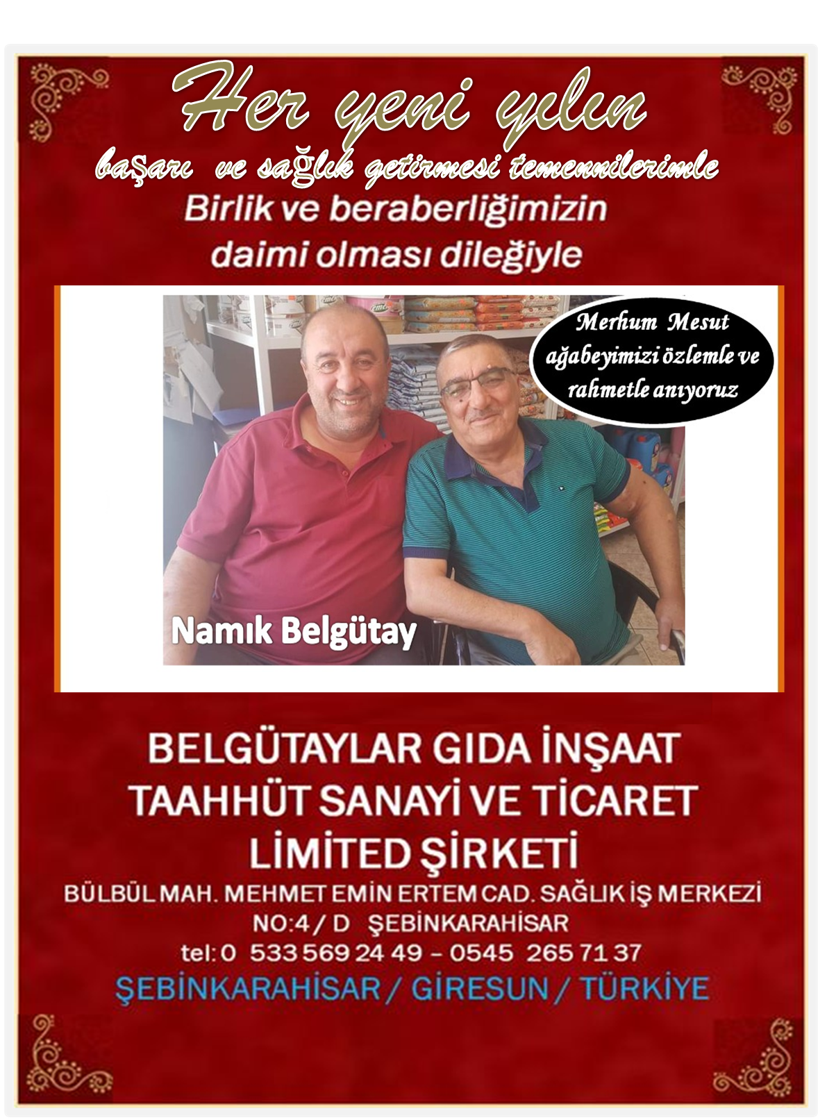 Belgütaylar Ticaret  Yeni Yıl  Mesajı Yayınladı