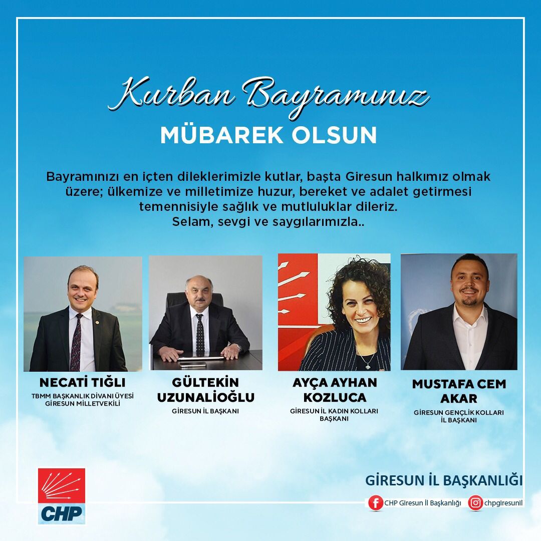 Giresun CHP İl Başkanlığı Bayram  Mesajı Yayınladı
