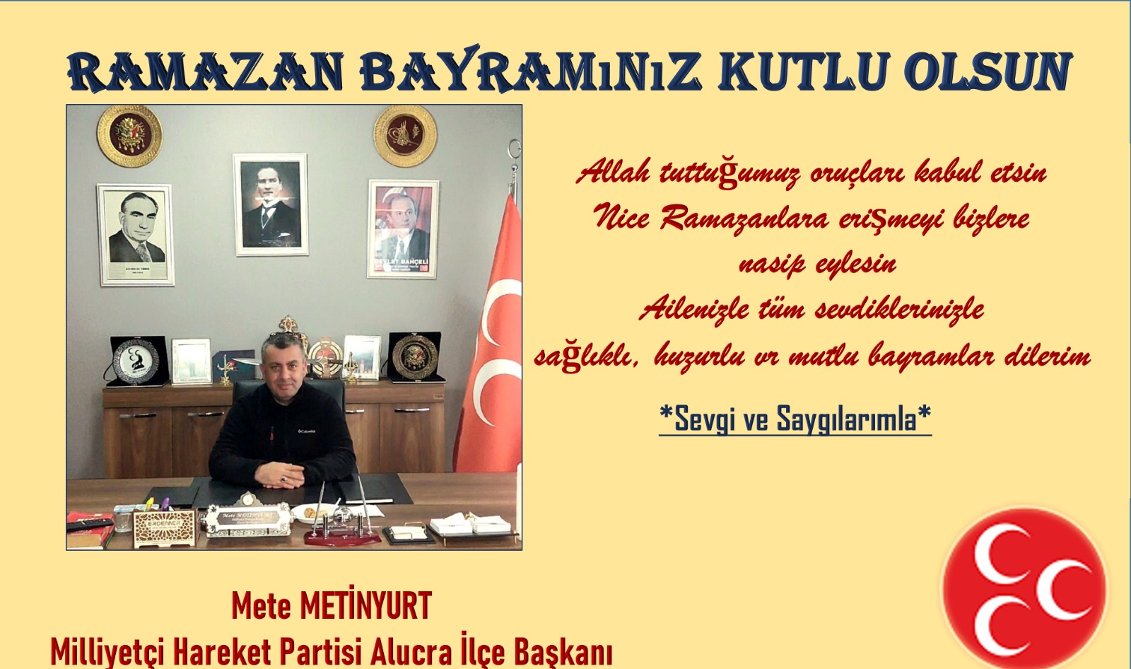 Alucra MHP İlçe Başkanı Mete Metinyurt  Bayram Mesajı Yayınladı