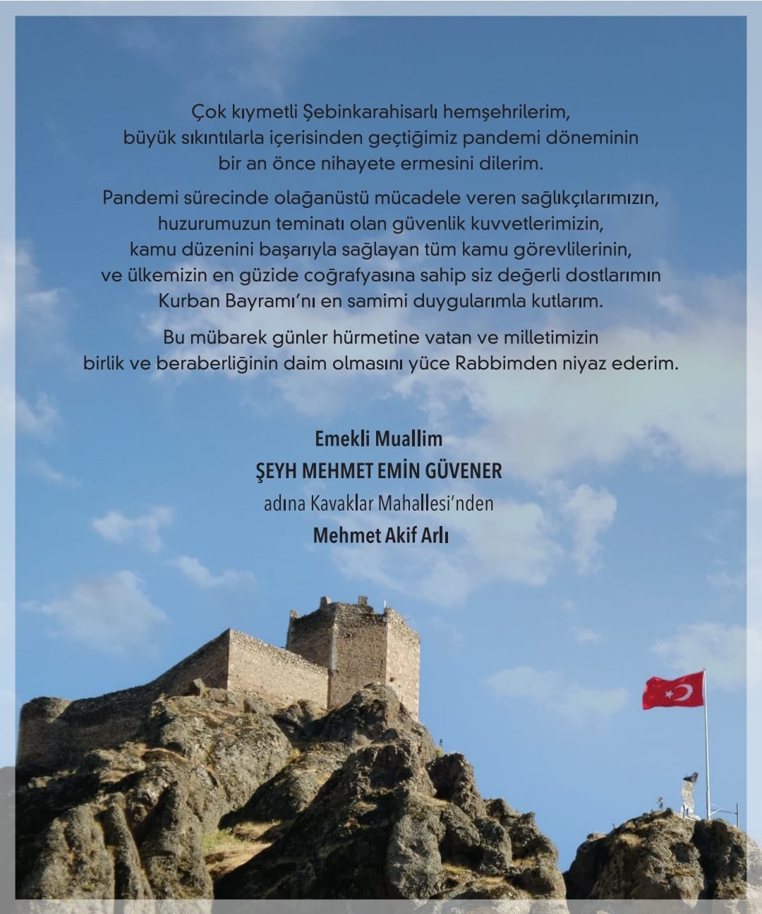 Mehmet Akif Arlı Kurban Bayramı Mesajı Yayınladı