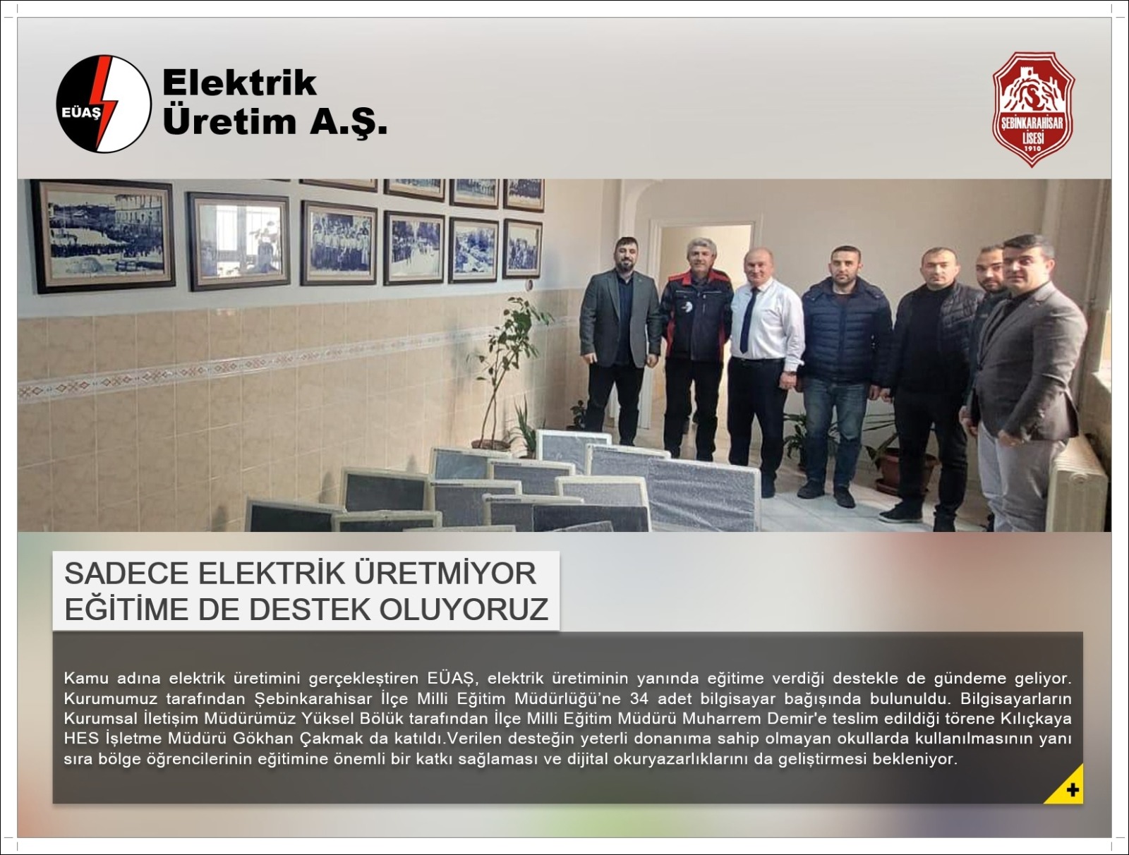 EÜAŞtan Şebinkarahisar Eğitimine Destek