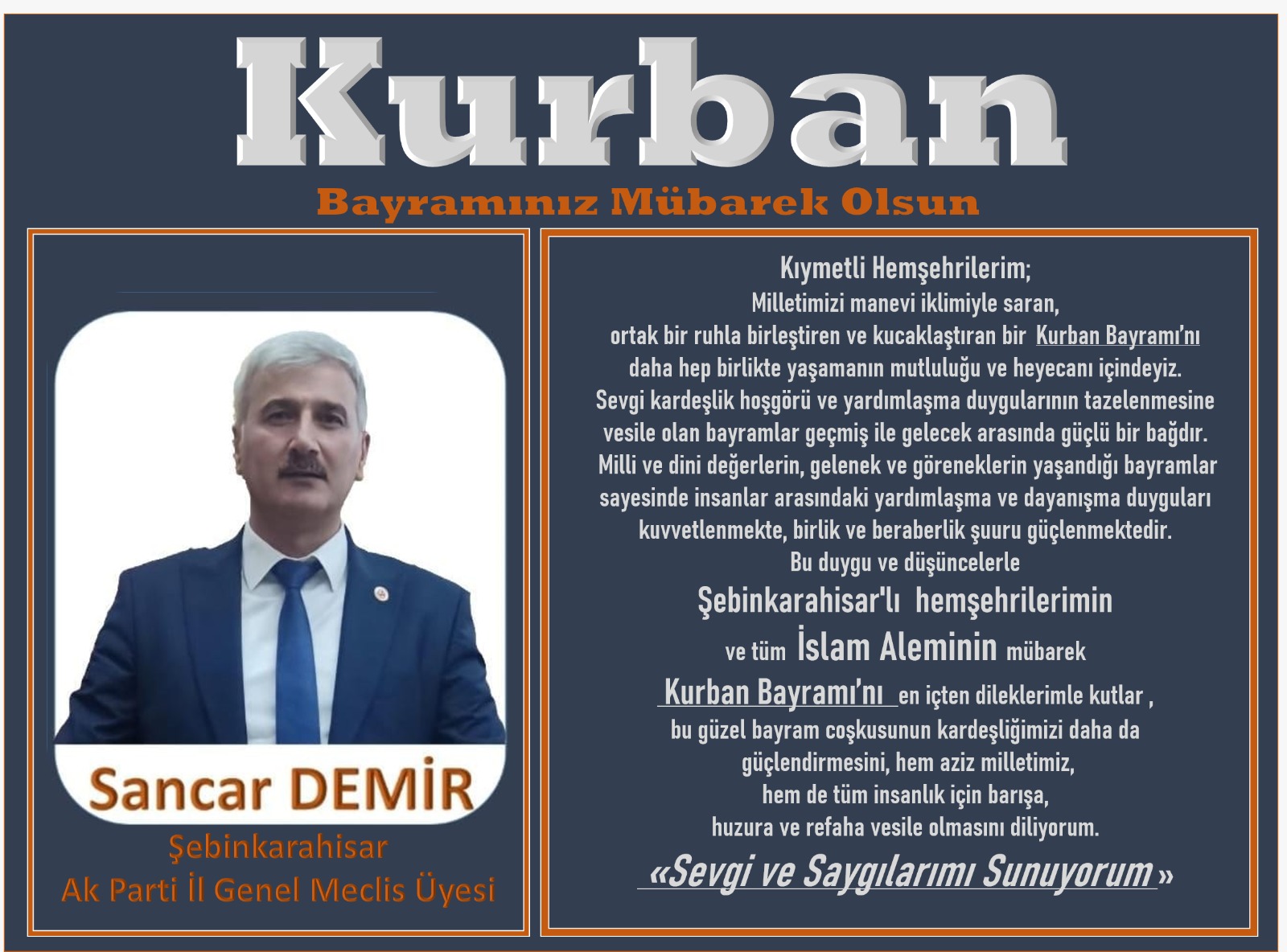 Meclis Üyesi Sancar Demir Bayram Mesajı Yayınladı 